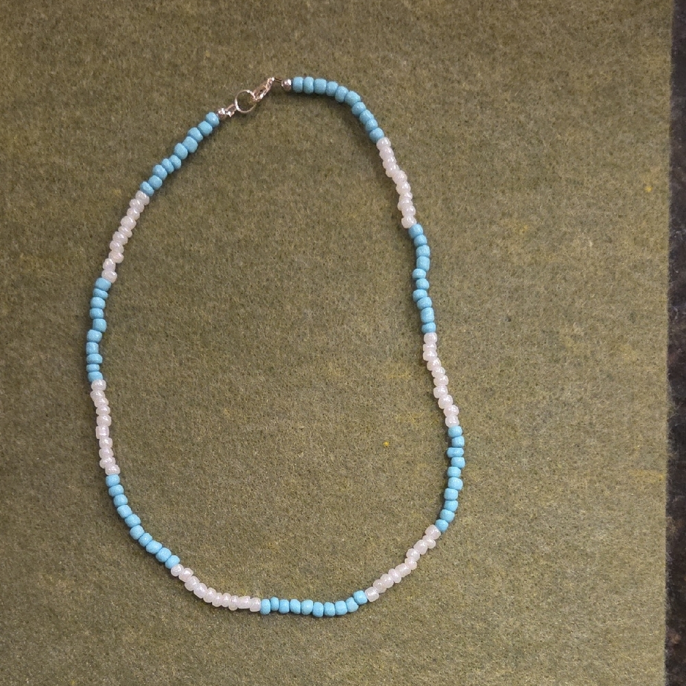 Blue and White Beaded Necklace